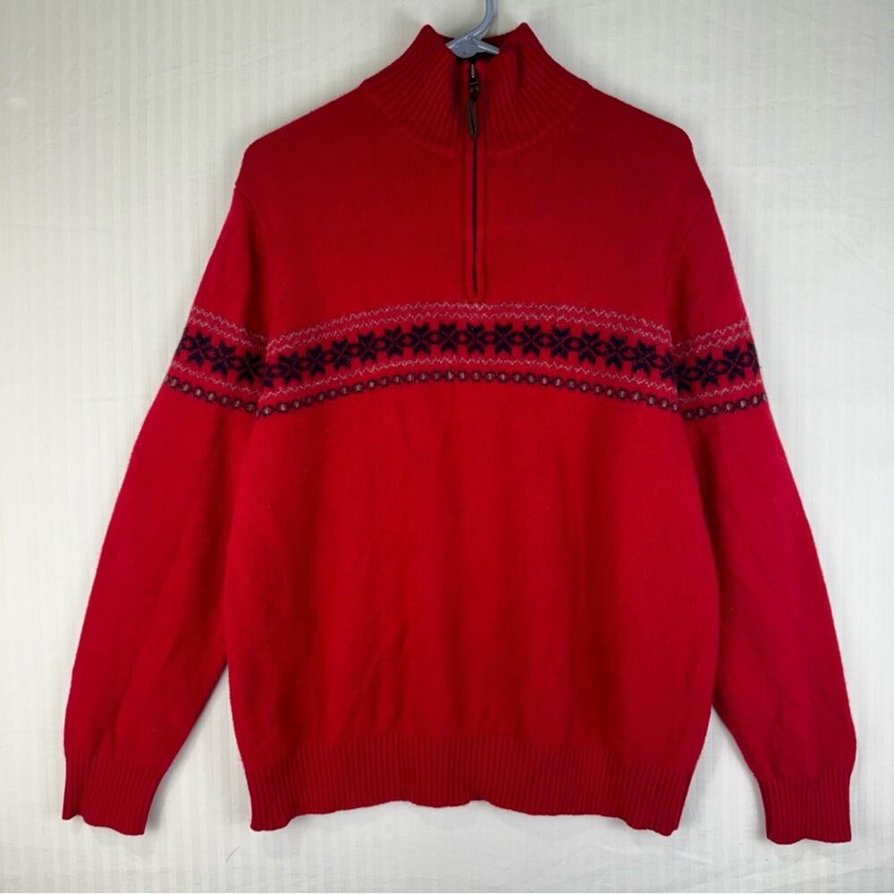 J. Crew Vintage Size X-Large %100 Lambs Wool Pullover Sweater 1/4 Zip Fair Isle